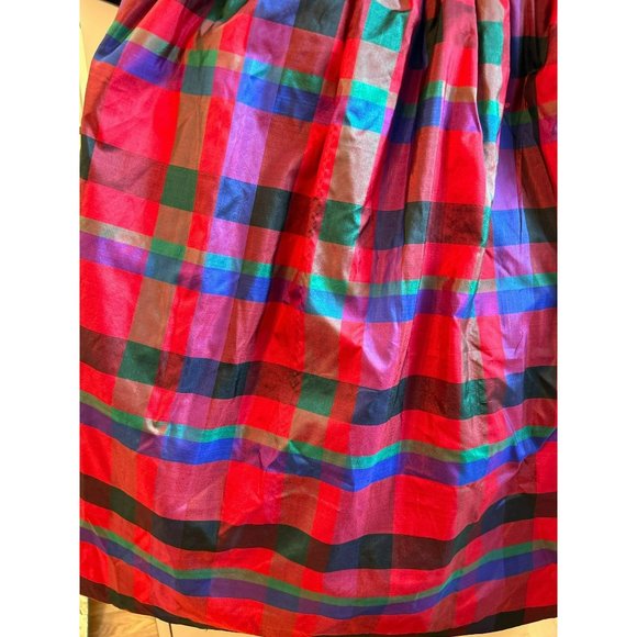 Vintage AJ Bari Womens Velvet Taffeta 1980s Holiday Dress Size 6 Red Plaid Class - Picture 4 of 8